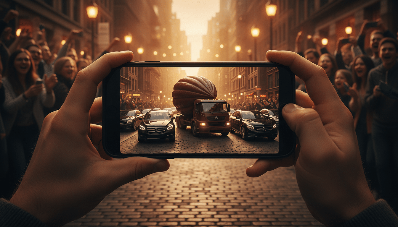 Passant filmant le convoi KitKat avec son smartphone