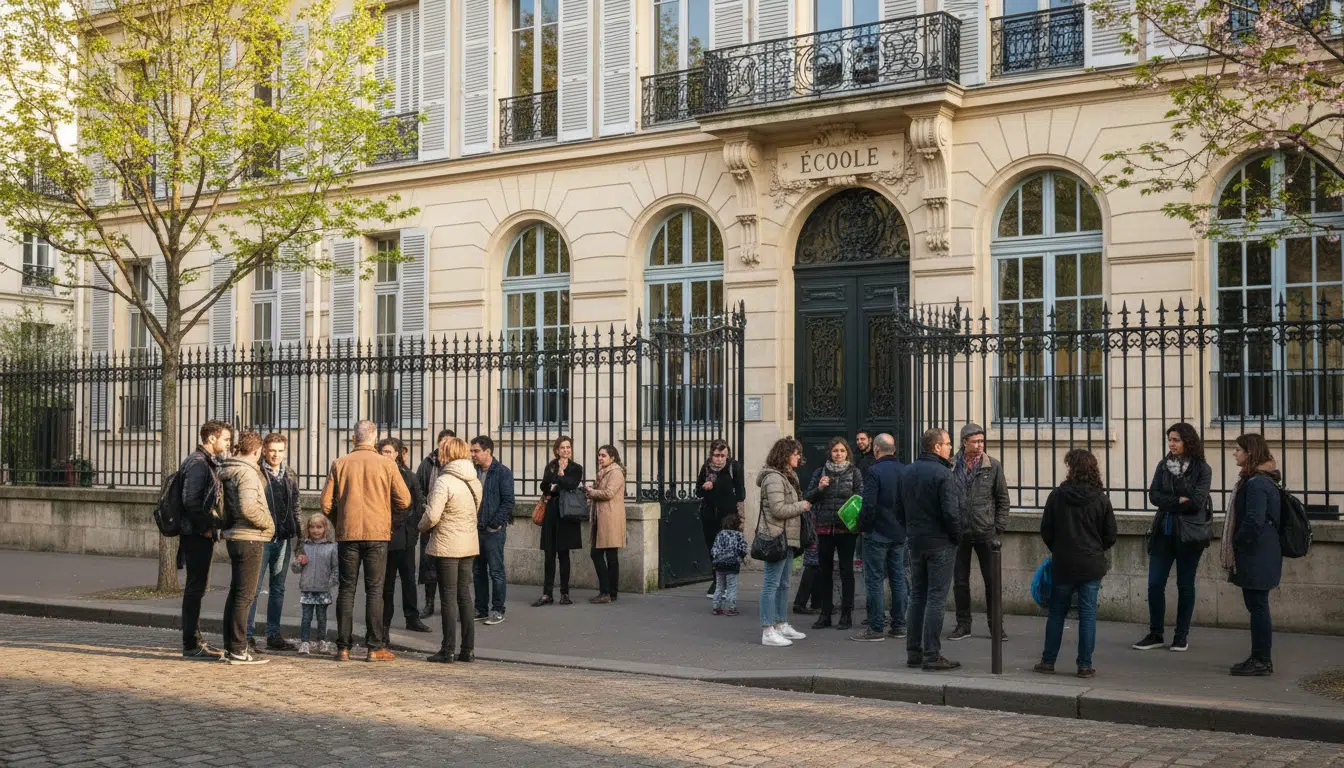Parents inquiets devant une école primaire parisienne