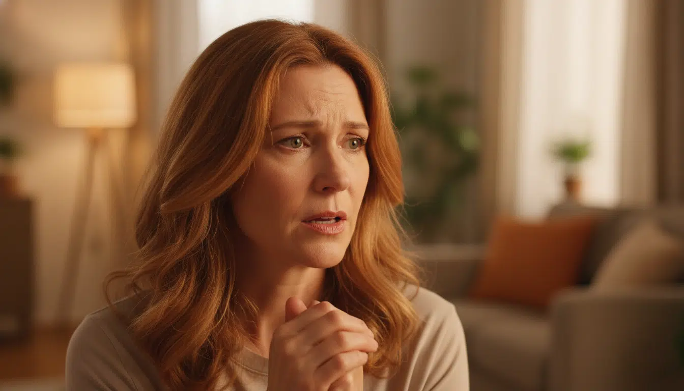 Femme inquiète écoutant avec méfiance une conversation
