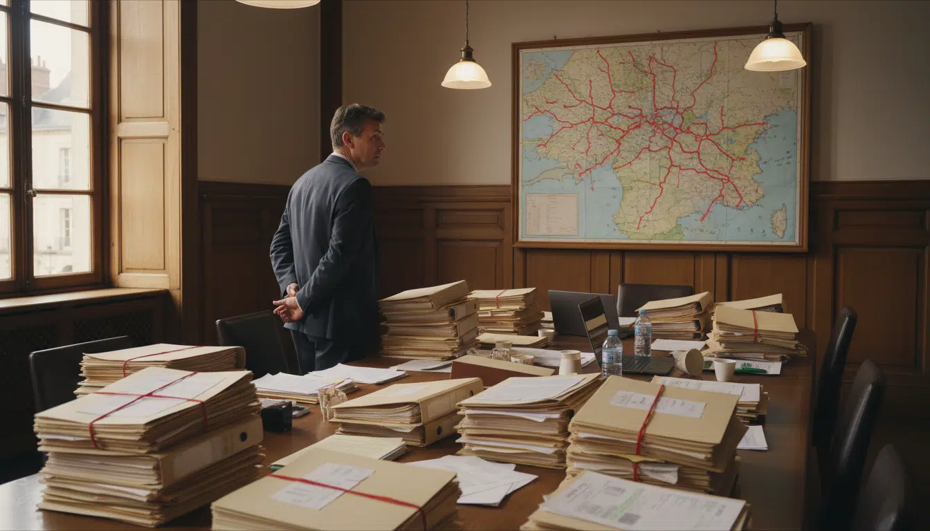 Élu local devant une carte des routes de l'Orne concernées