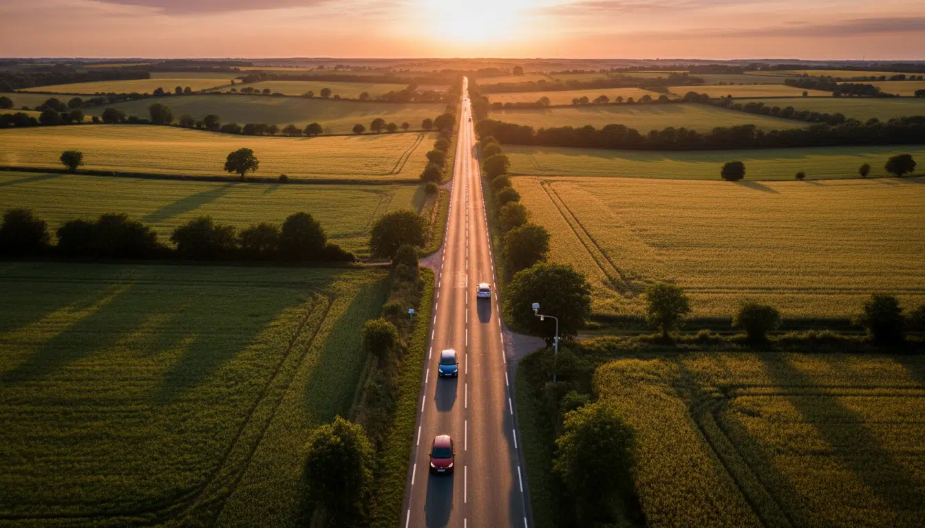 Route départementale normande avec radar en bord de chaussée