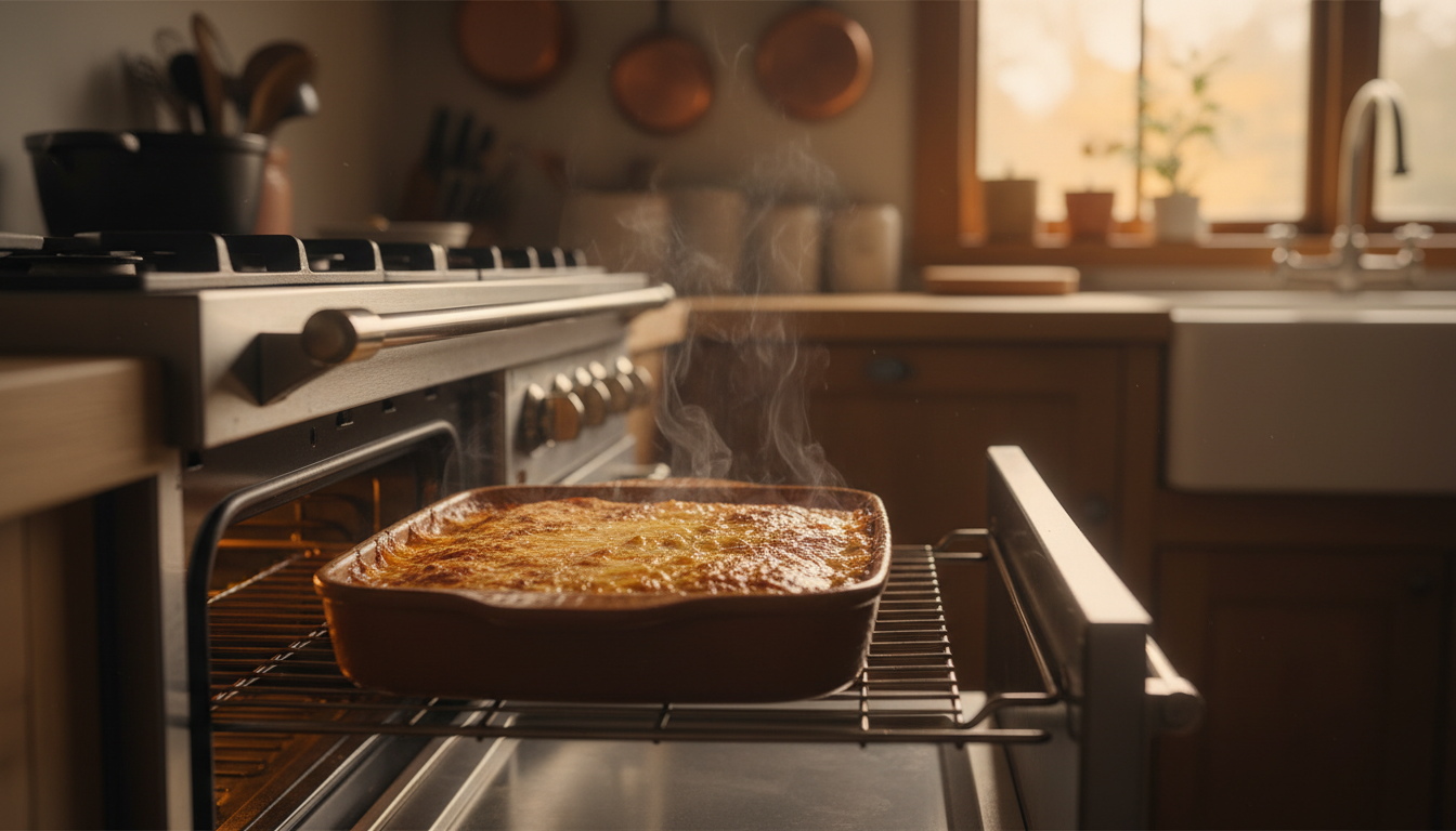 Gratin maintenu au chaud dans un tiroir chauffe-plat