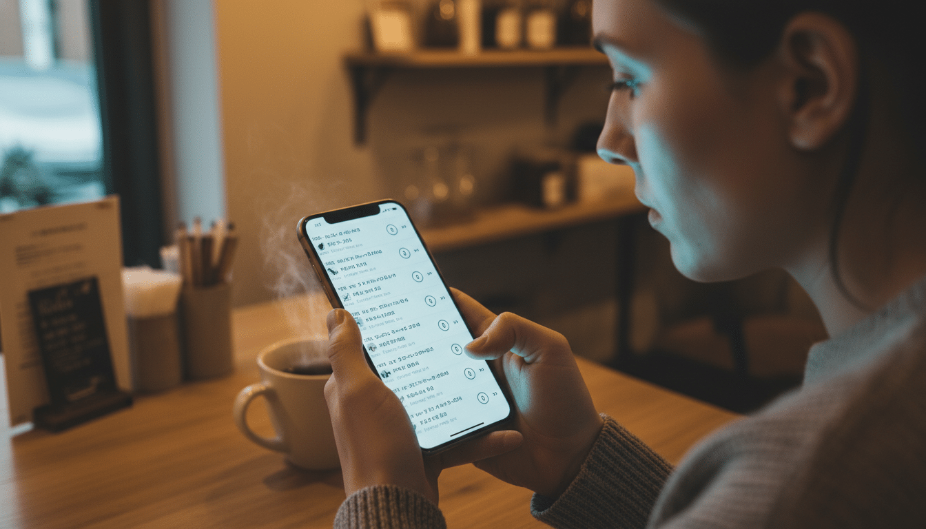 Smartphone affichant une playlist de musique IA sans lecture