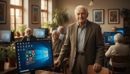 Dean Simes 102 ans devant un ordinateur