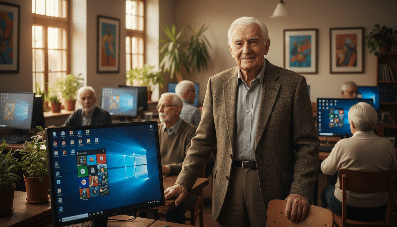 Dean Simes 102 ans devant un ordinateur