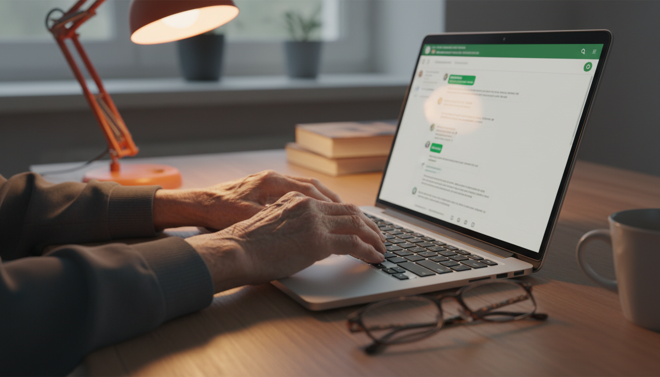Mains d'un centenaire tapant sur un clavier