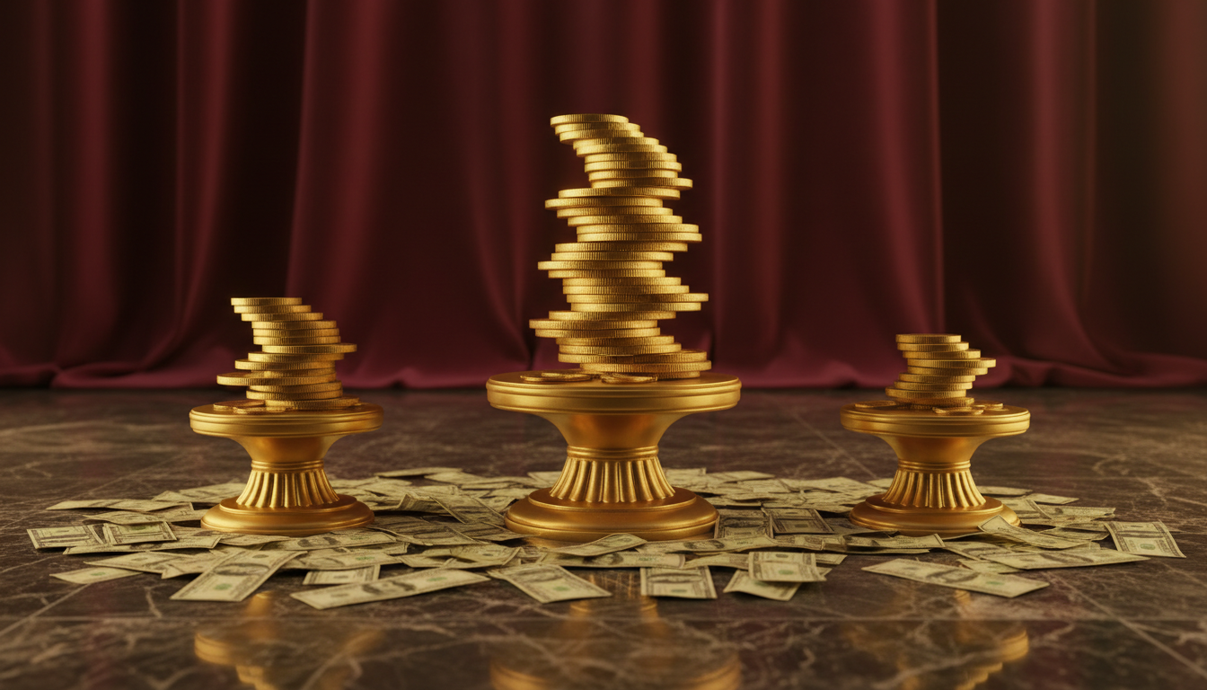 Podium doré symbolisant la comparaison de fortunes à Hollywood
