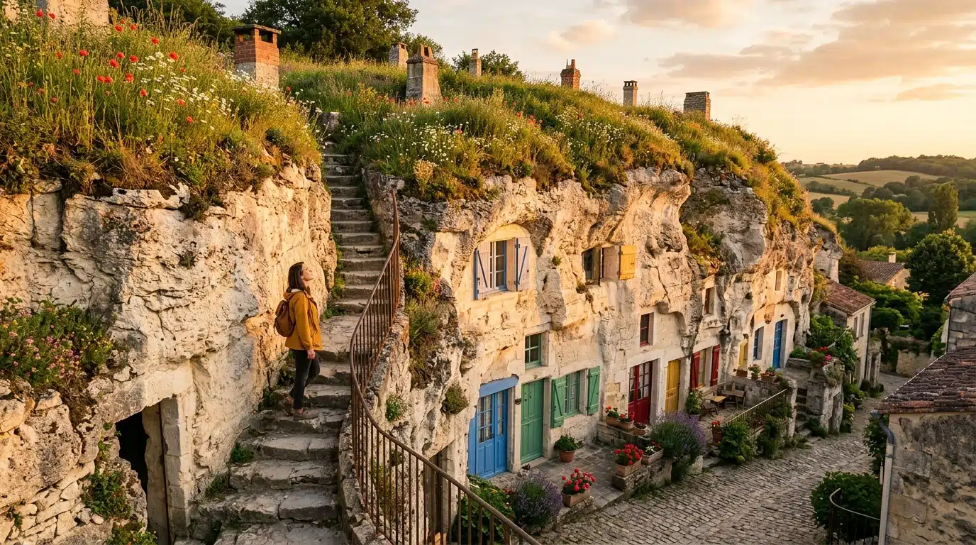 Village troglodyte de Trôo creusé dans la falaise calcaire
