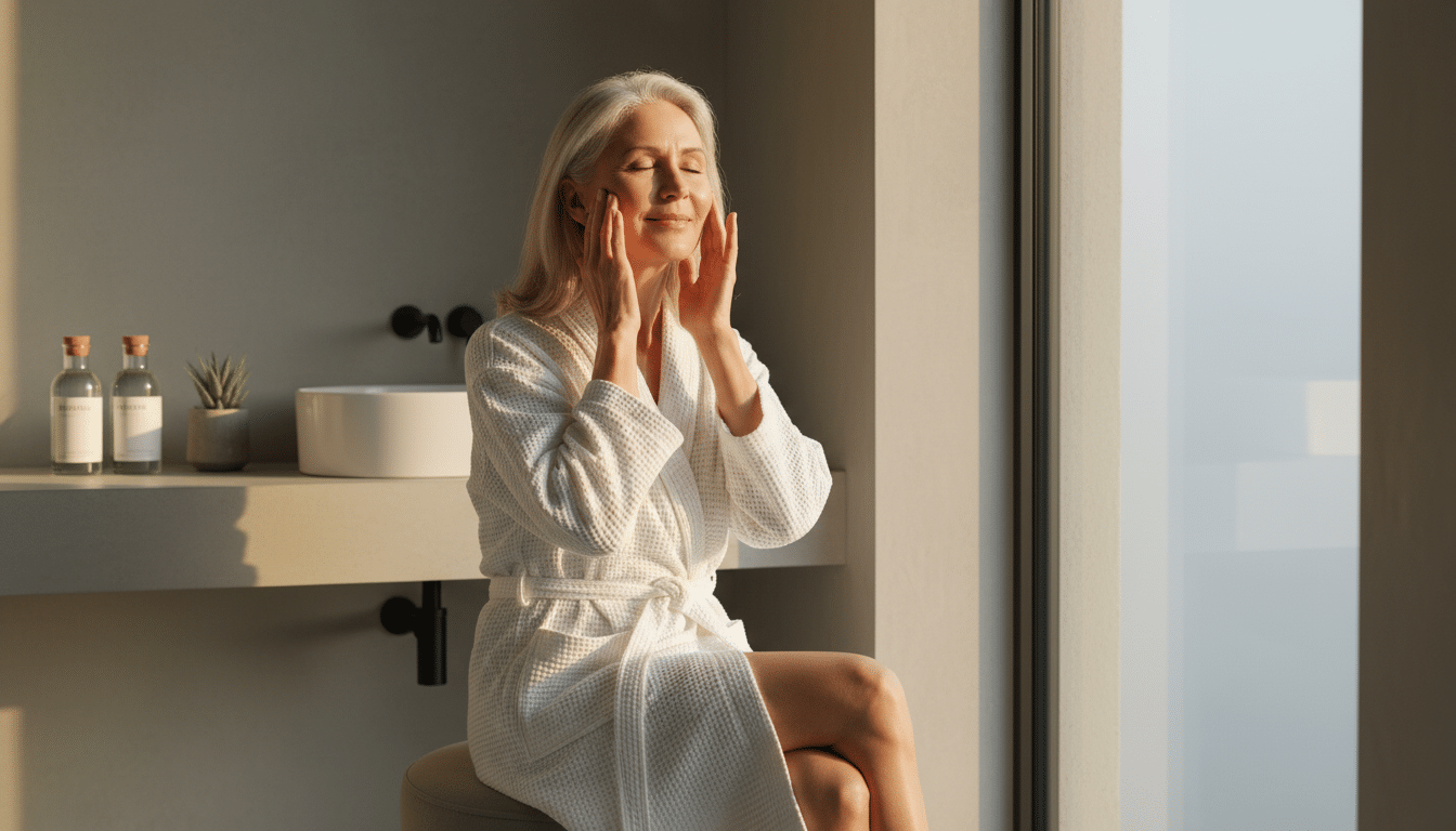 Femme pratiquant un automassage facial anti-rides