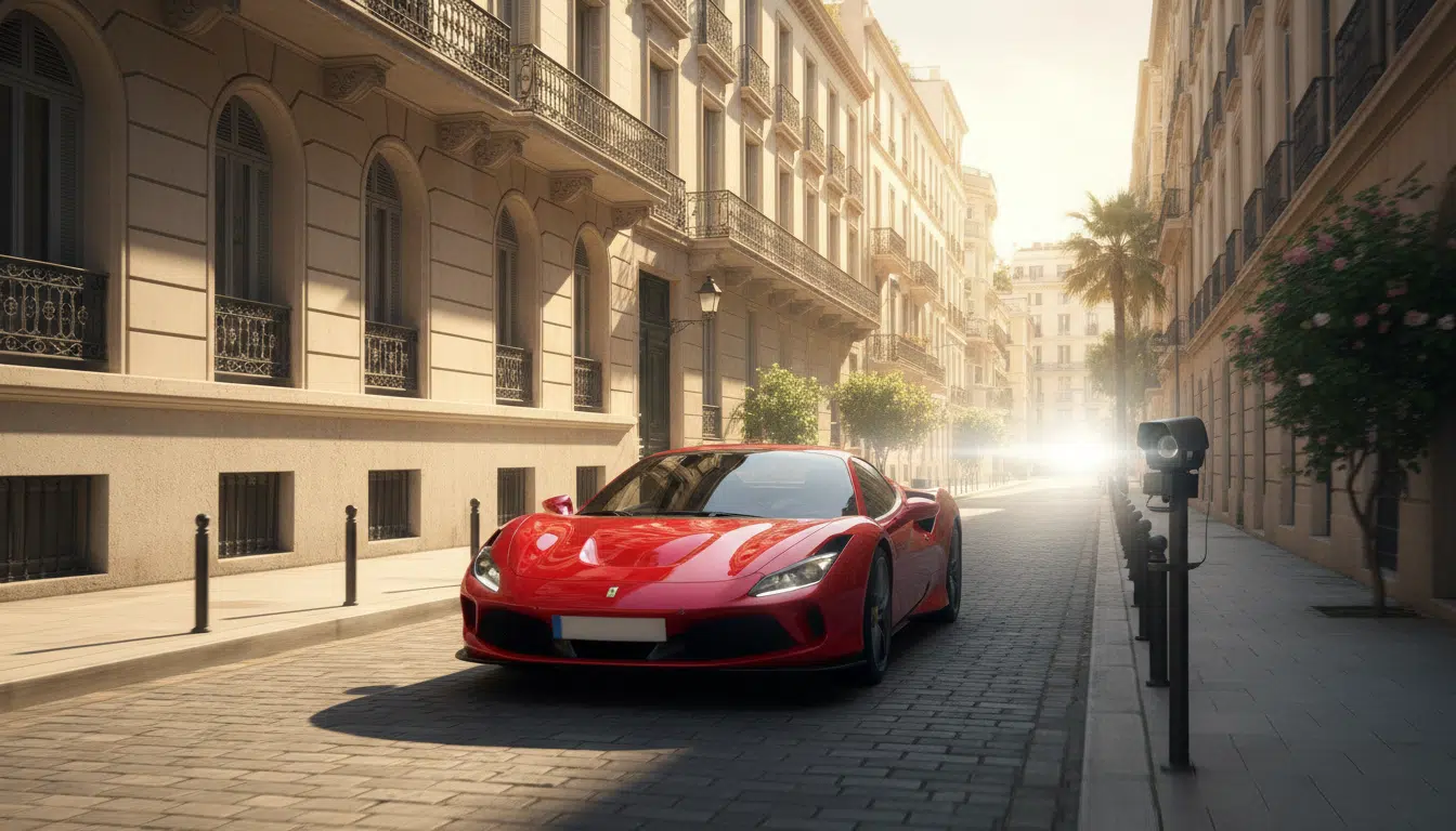 Ferrari rouge flashée par un radar en zone urbaine