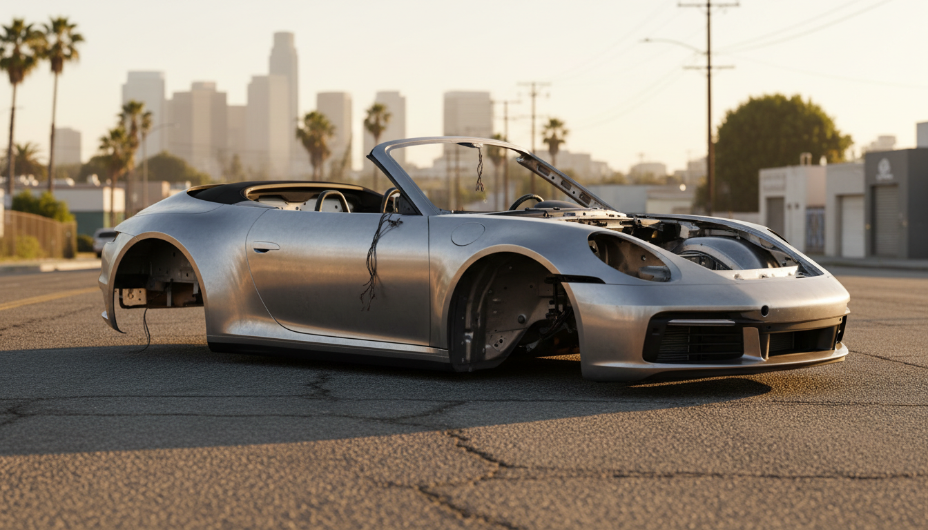 Carcasse de Porsche 911 992 cabriolet dépouillée à Los Angeles