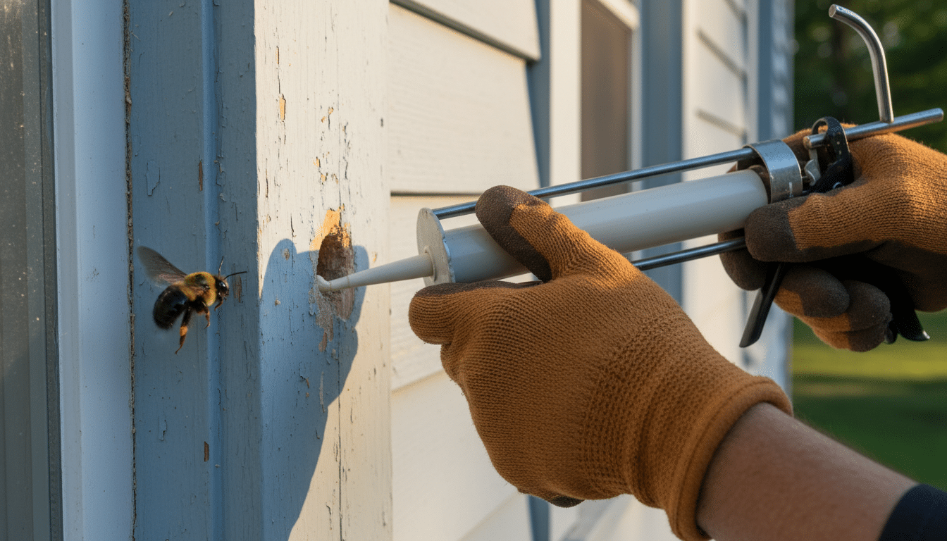 Colmatage d'un trou près d'une fenêtre pour éloigner les abeilles