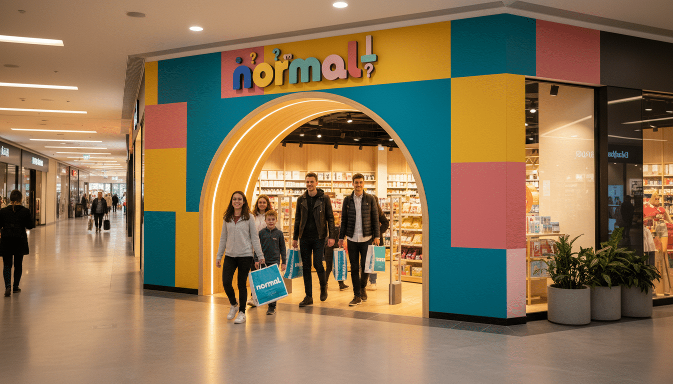 Devanture colorée d'un magasin Normal en France