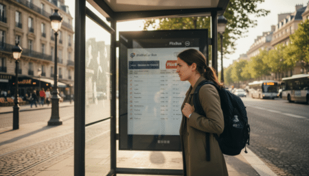 Voyageuse attendant un car BlaBlaCar Bus en gare routière