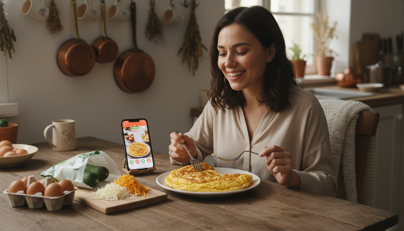 Omelette courgette-fromage préparée avec les restes du frigo
