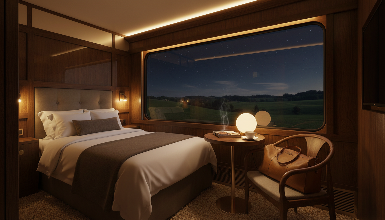 Intérieur d'une cabine privative confortable dans un train de nuit