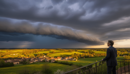 Ciel menaçant au-dessus de la campagne française au printemps