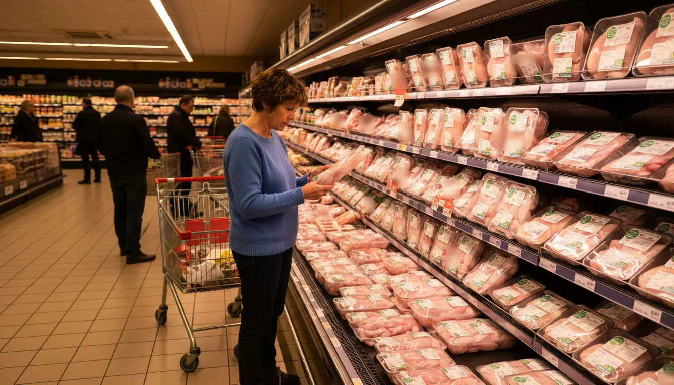 Rayon poulet dans un supermarché français