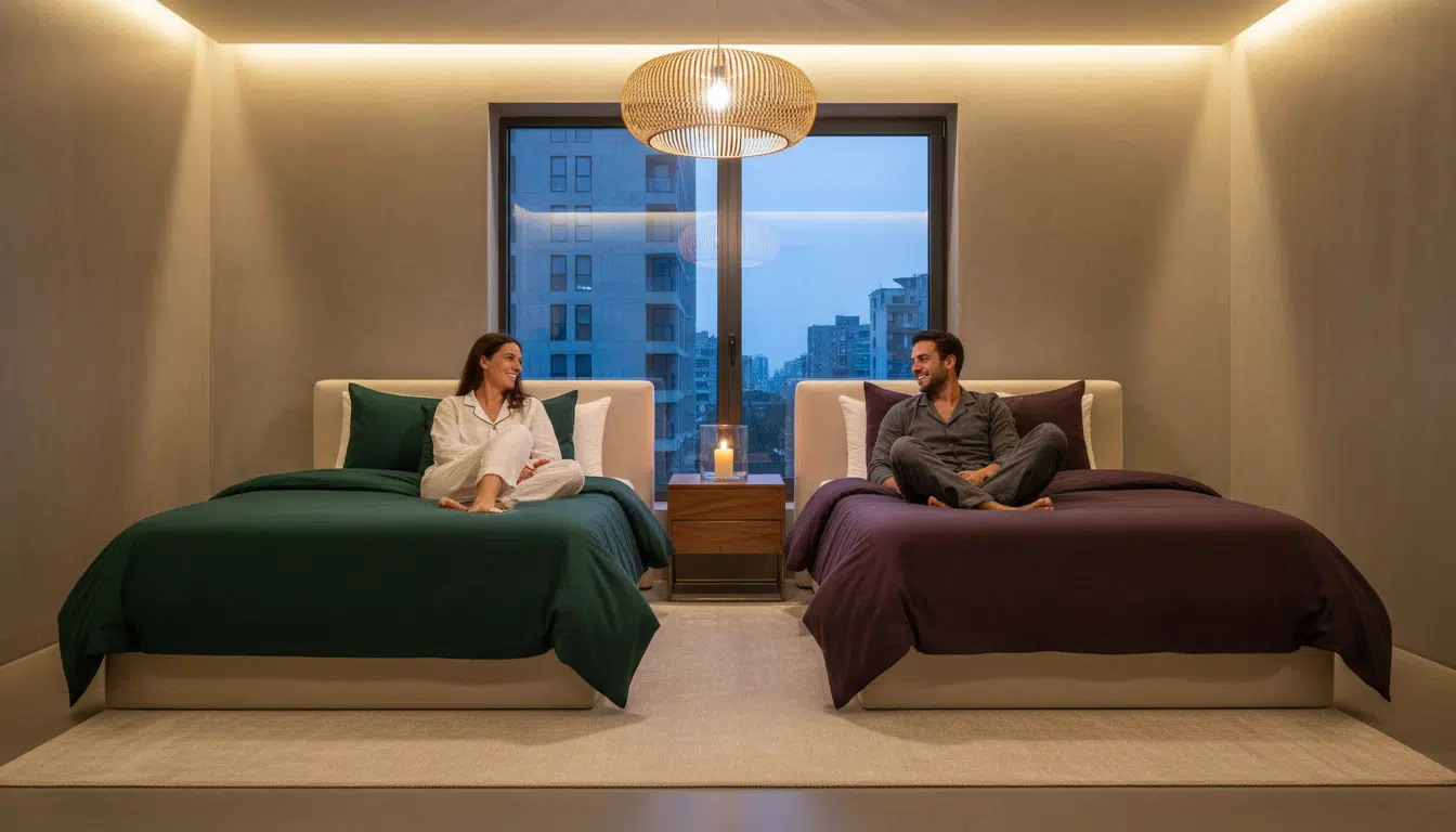 Deux lits jumeaux élégants dans une chambre moderne