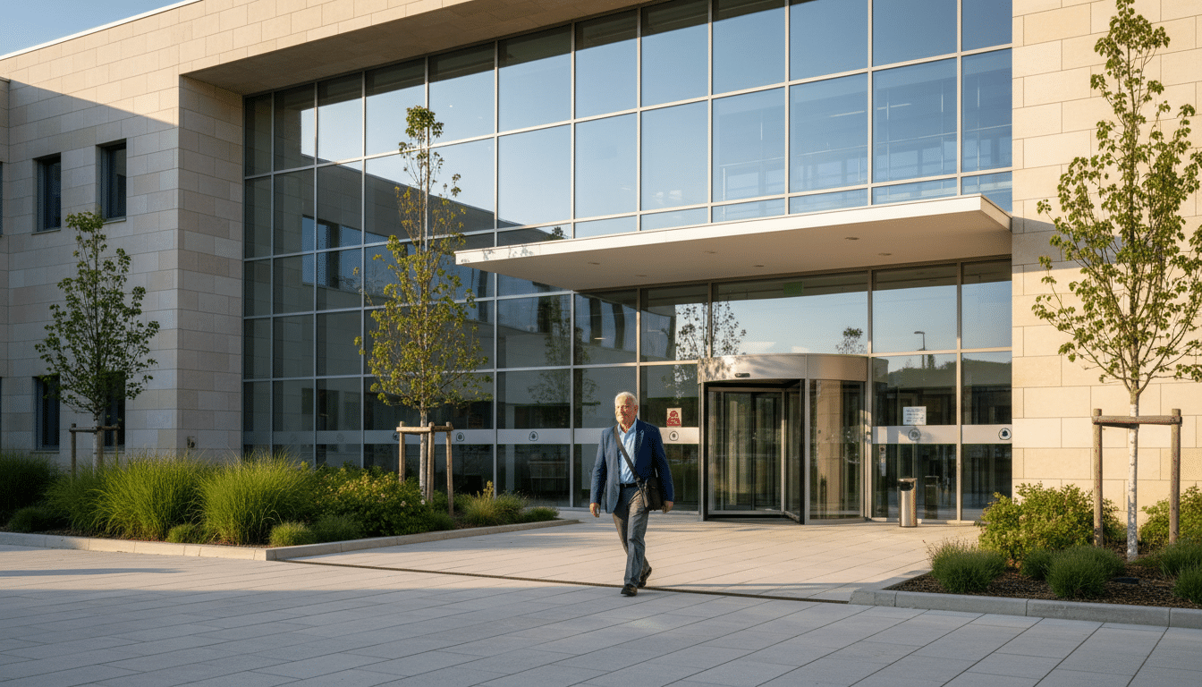 Entrée du CHU de Limoges avec un senior