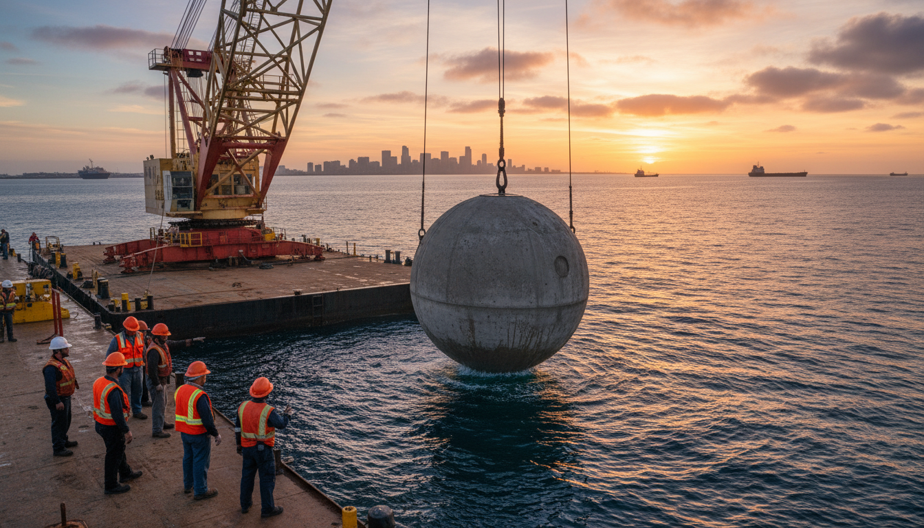 Sphère en béton géante immergée dans l'océan Pacifique