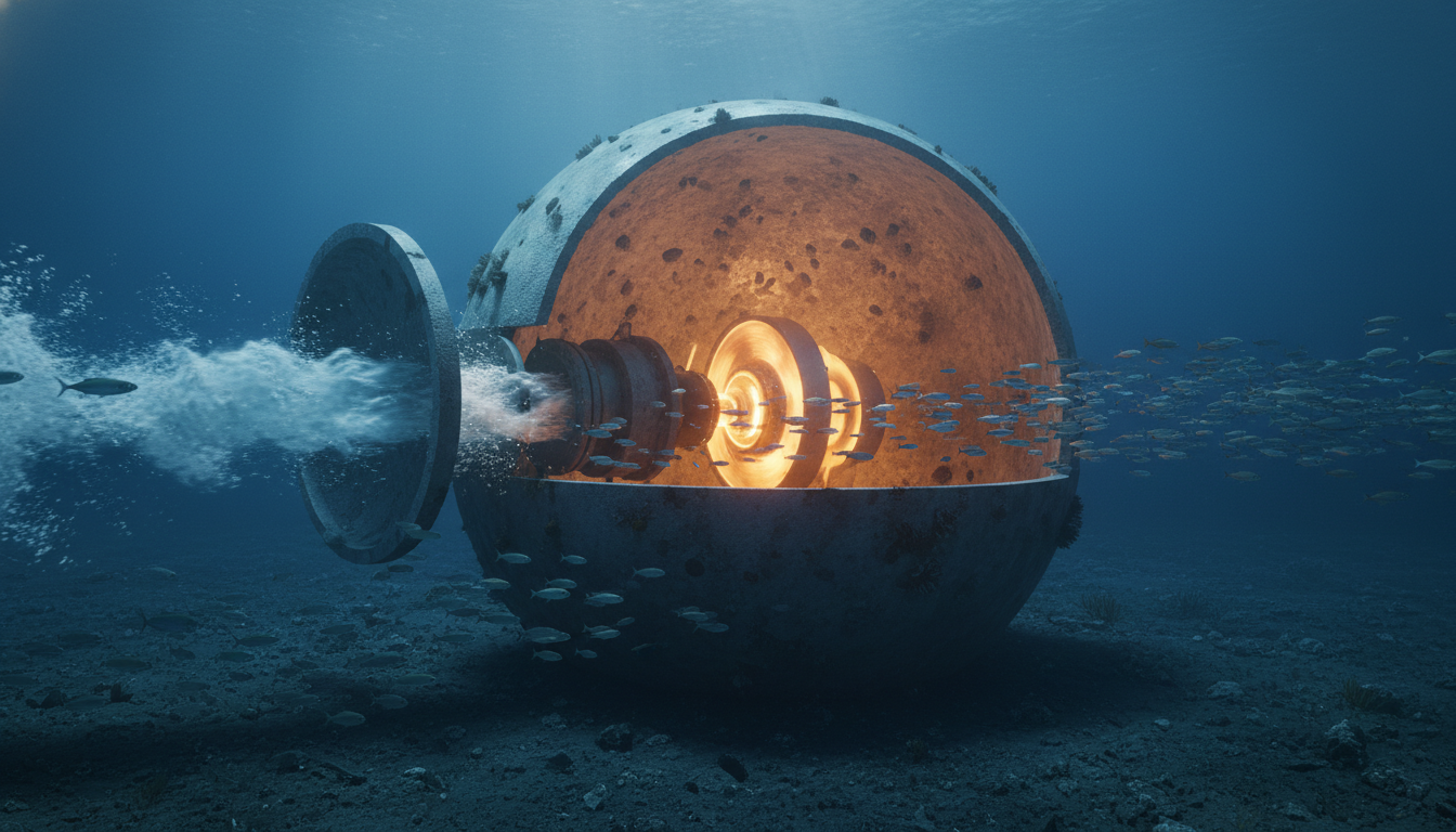 Turbine sous-marine à l'intérieur d'une sphère de stockage d'énergie