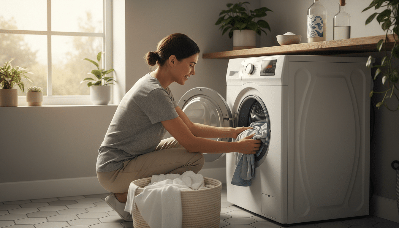 Buanderie épurée avec lessive maison et machine à laver