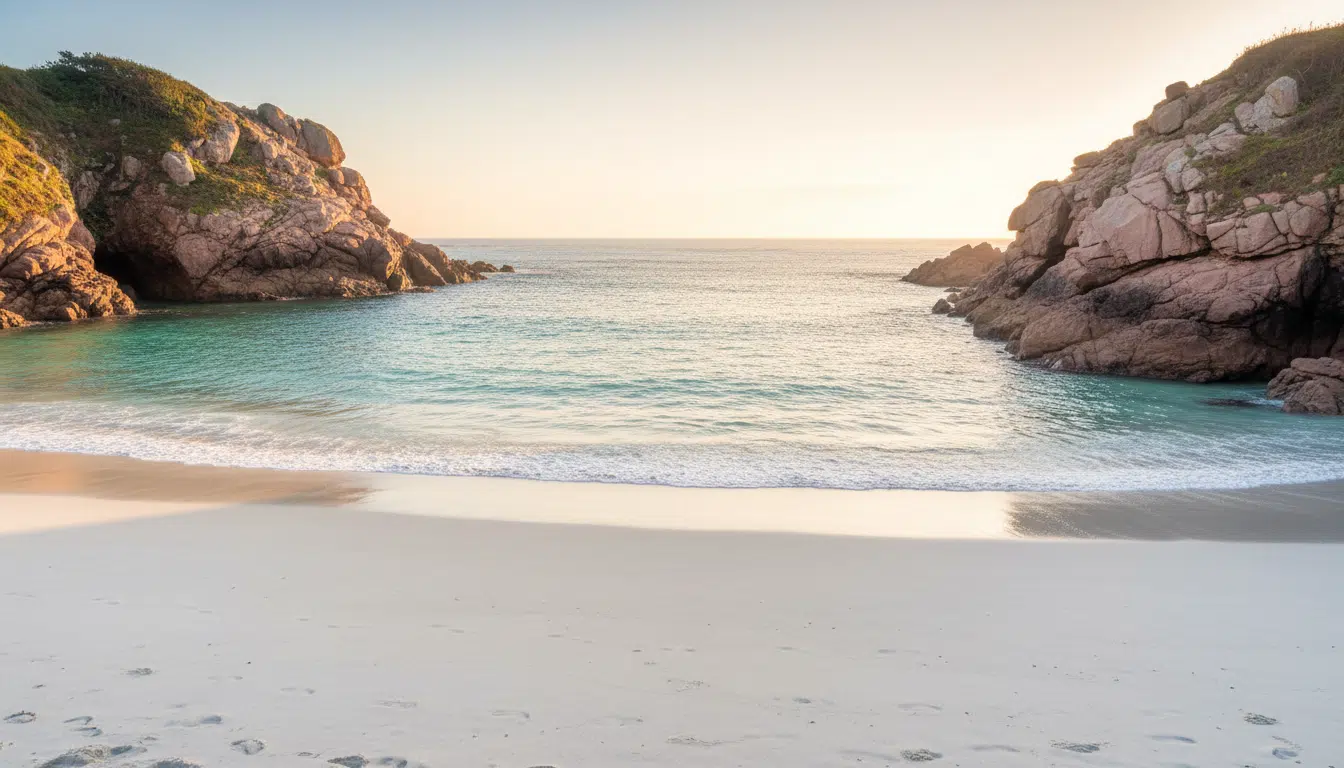 Plage de l'Île Vierge et ses eaux turquoise en Bretagne