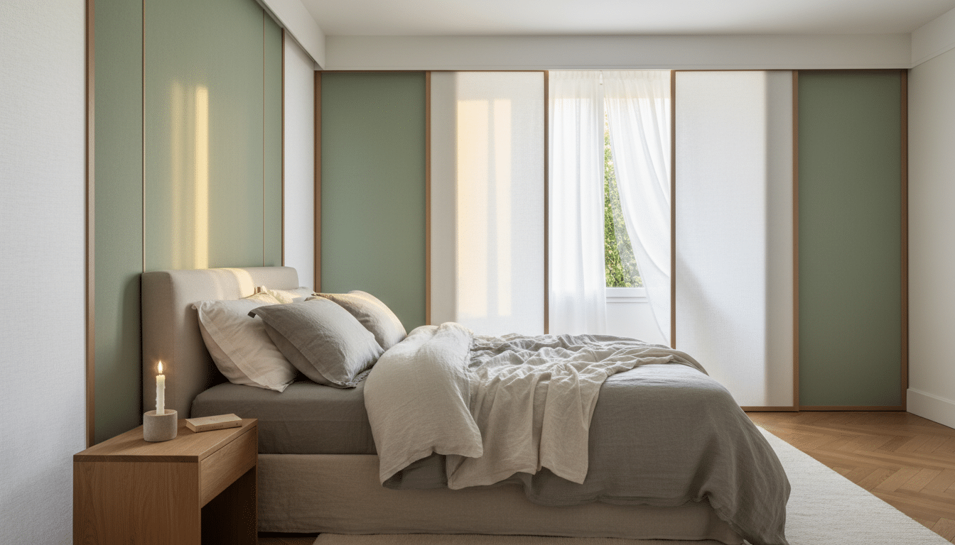 Panneaux japonais coulissants en tissu dans une chambre cosy