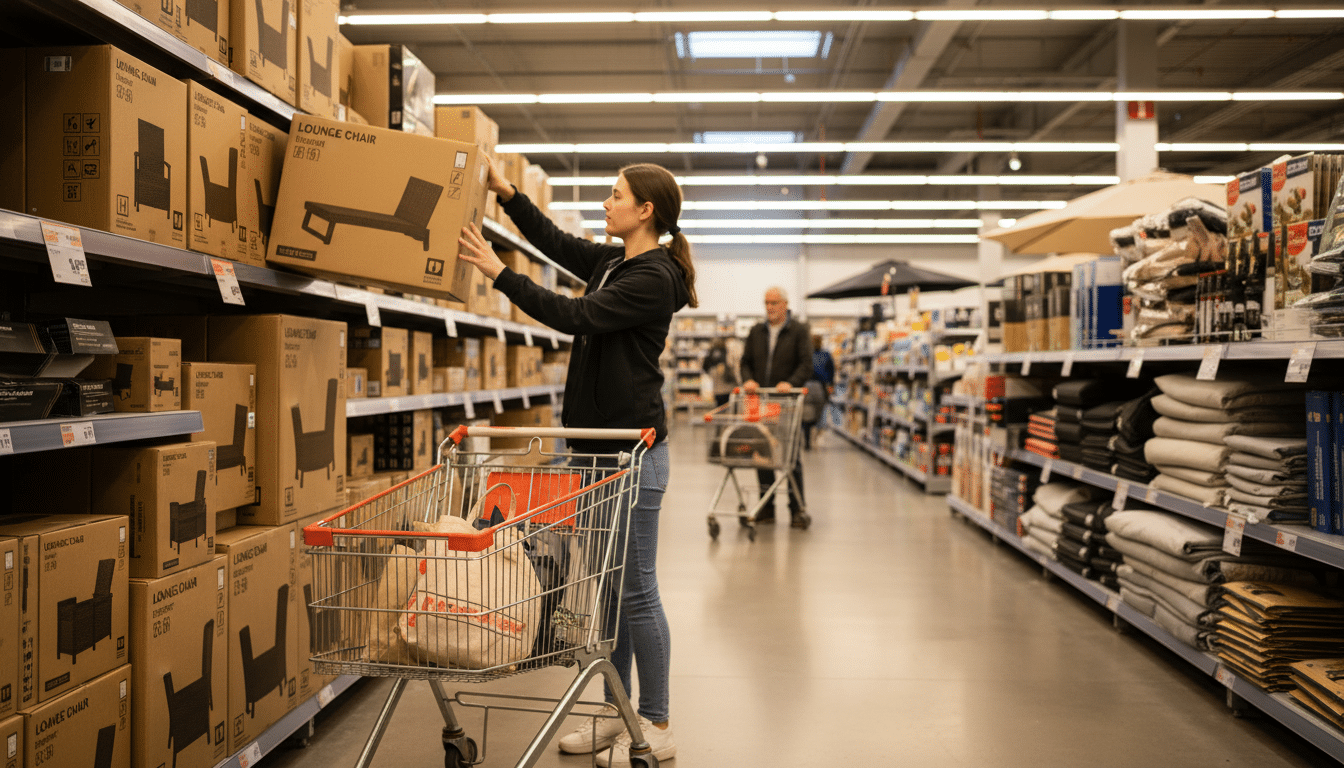 Rayon mobilier extérieur dans un magasin Action