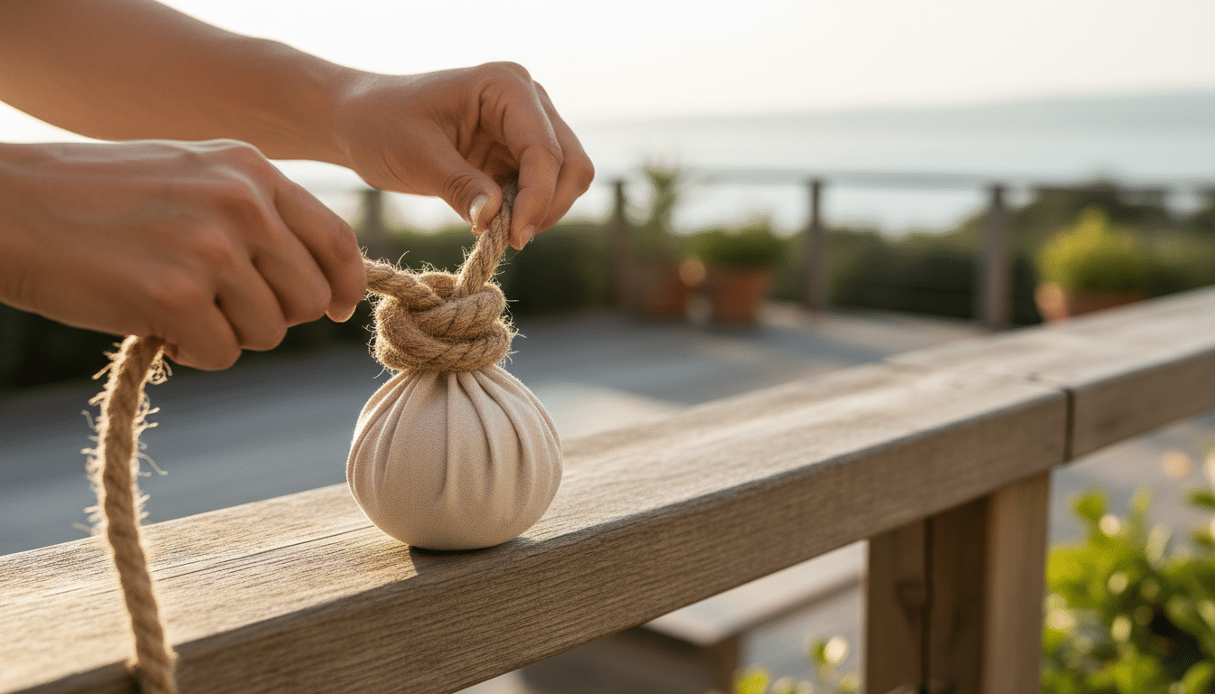 Technique du galet pour fixer un drap sans couture sur terrasse