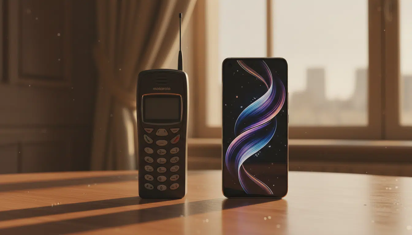 Téléphone mobile des années 90 et smartphone moderne