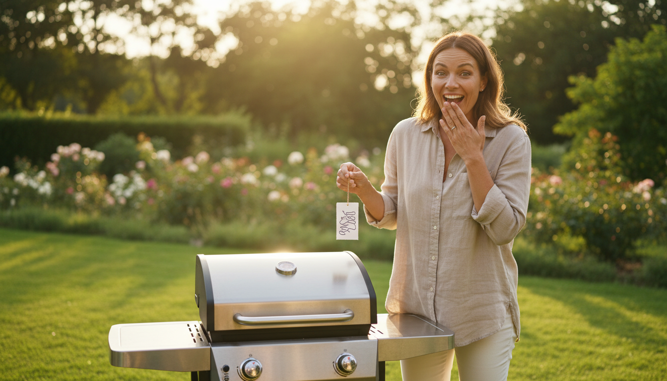 Barbecue à gaz Grillmeister Lidl dans un jardin ensoleillé