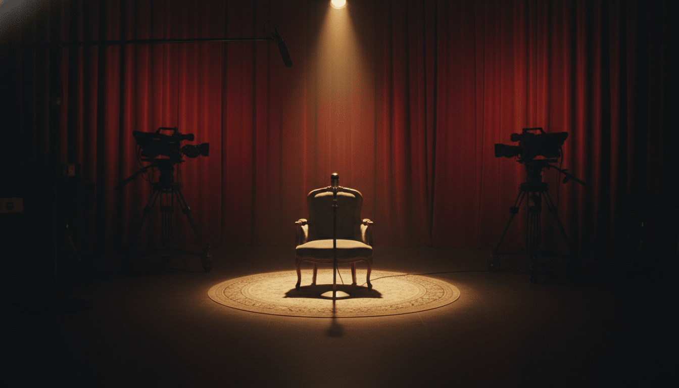 Plateau de télévision éclairé pour une interview exclusive