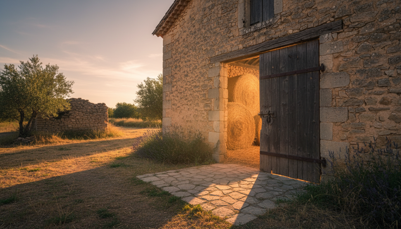 Grange ancienne en pierre dans la campagne provençale