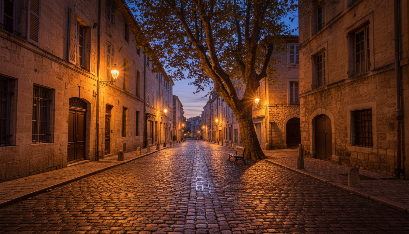 Rue d'Avignon au crépuscule lieu des signalements de Mathis