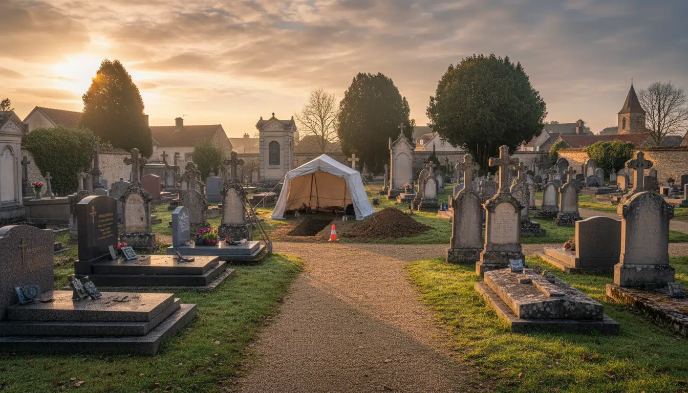 Cimetière des Yvelines lors de l'exhumation judiciaire