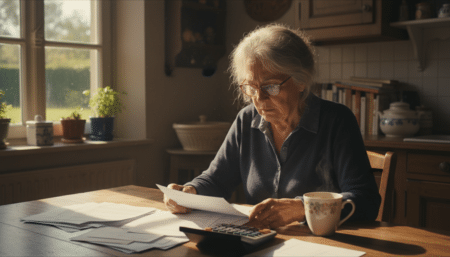Senior calculant le coût de son aide à domicile