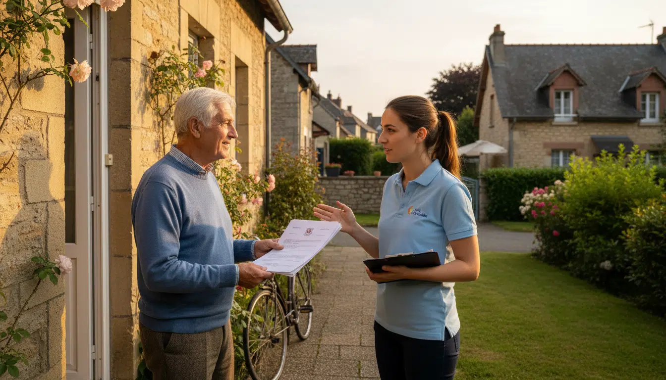 Senior échangeant avec une aide à domicile