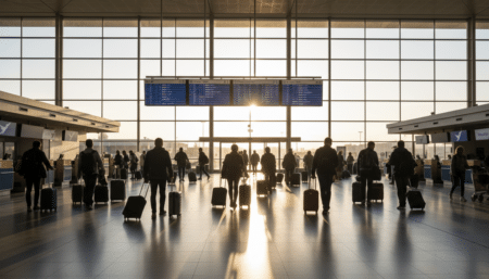Hall de départ de l'aéroport Paris-Orly avec passagers