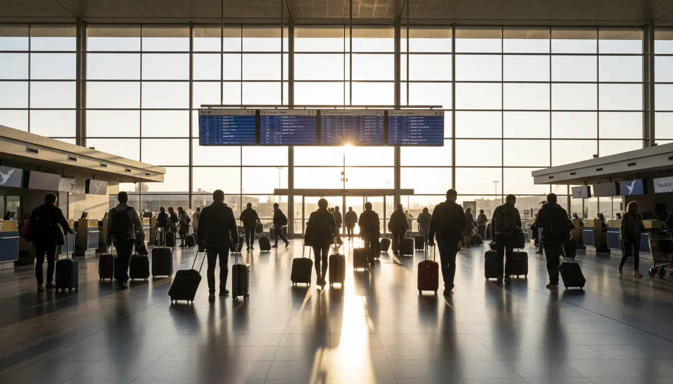 Hall de départ de l'aéroport Paris-Orly avec passagers