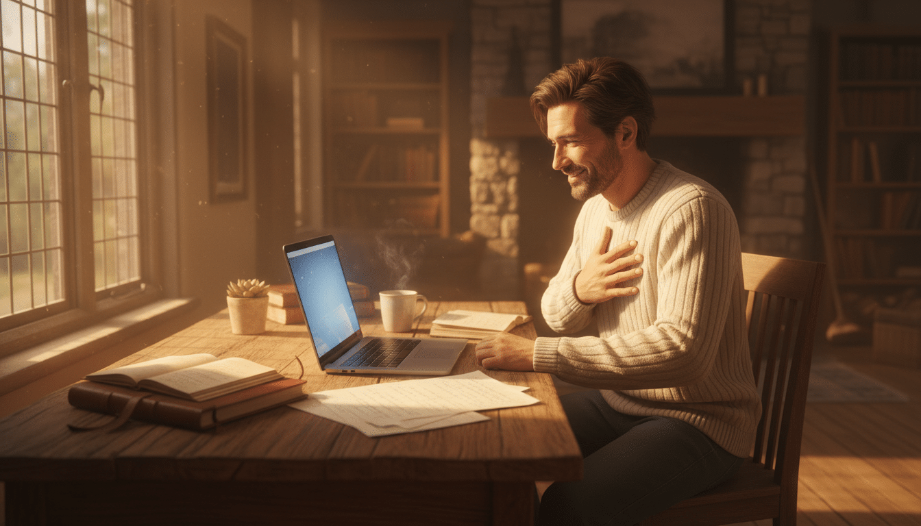 Homme soulagé recevant une bonne nouvelle à son bureau