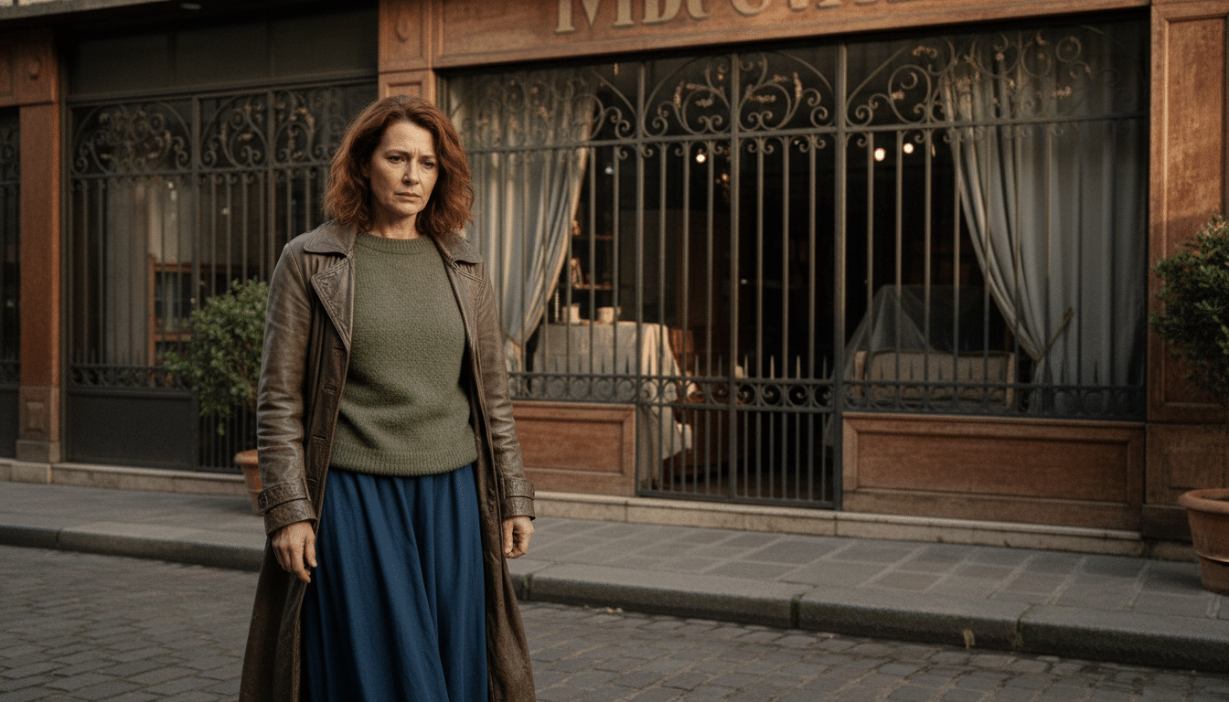 Femme triste devant un magasin Alinéa fermé