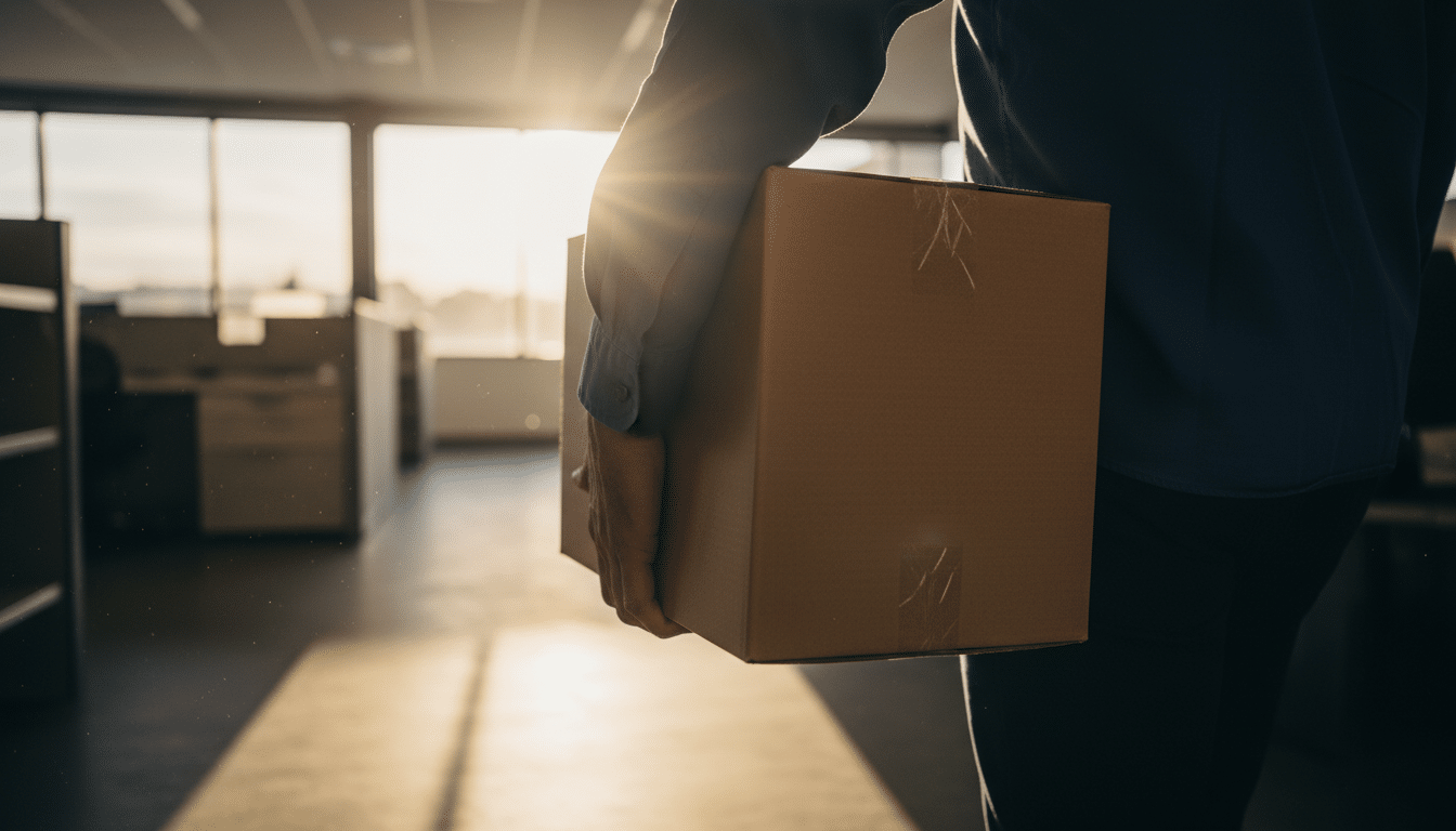 Homme tenant un carton vide après licenciement