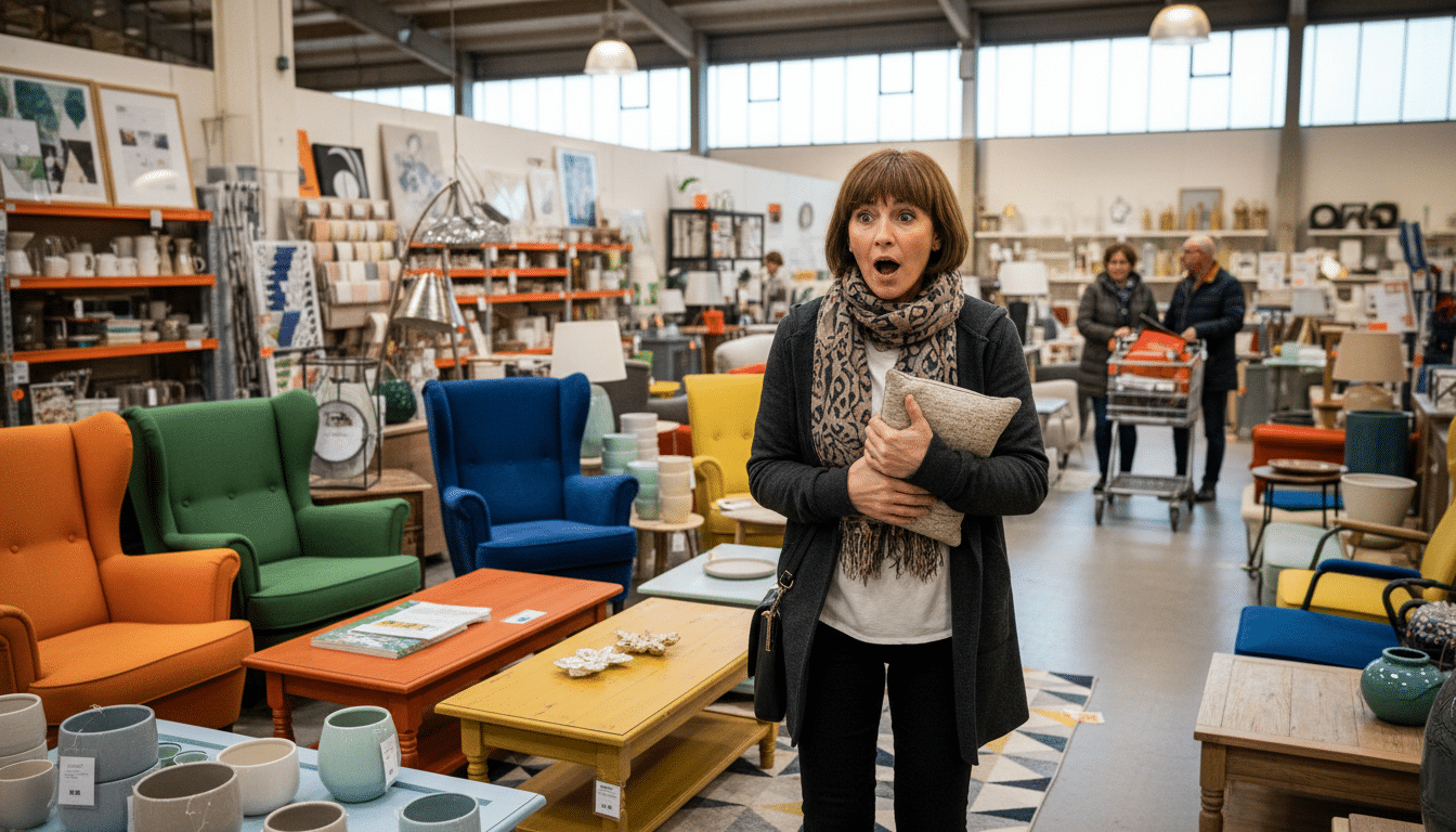 Cliente parcourant les soldes de liquidation Alinéa