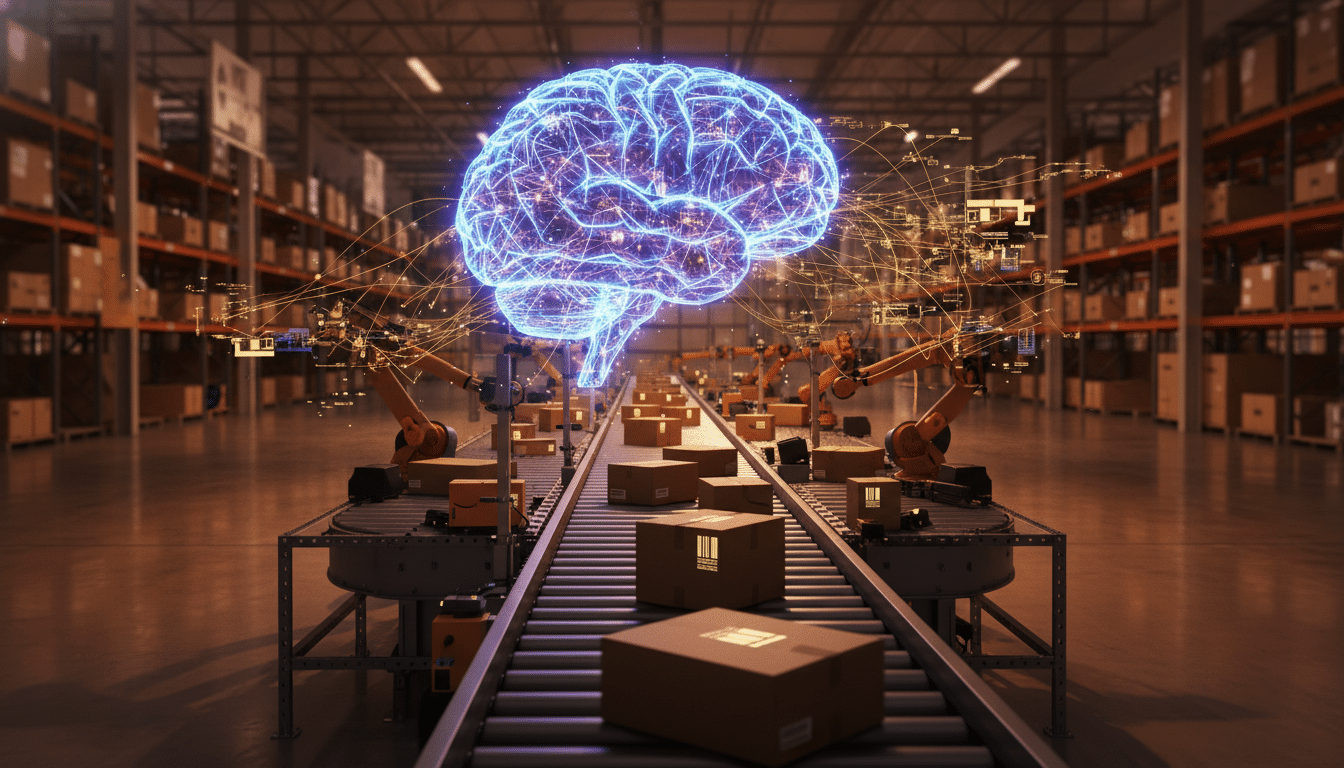 Algorithme IA analysant les colis dans un entrepôt Amazon