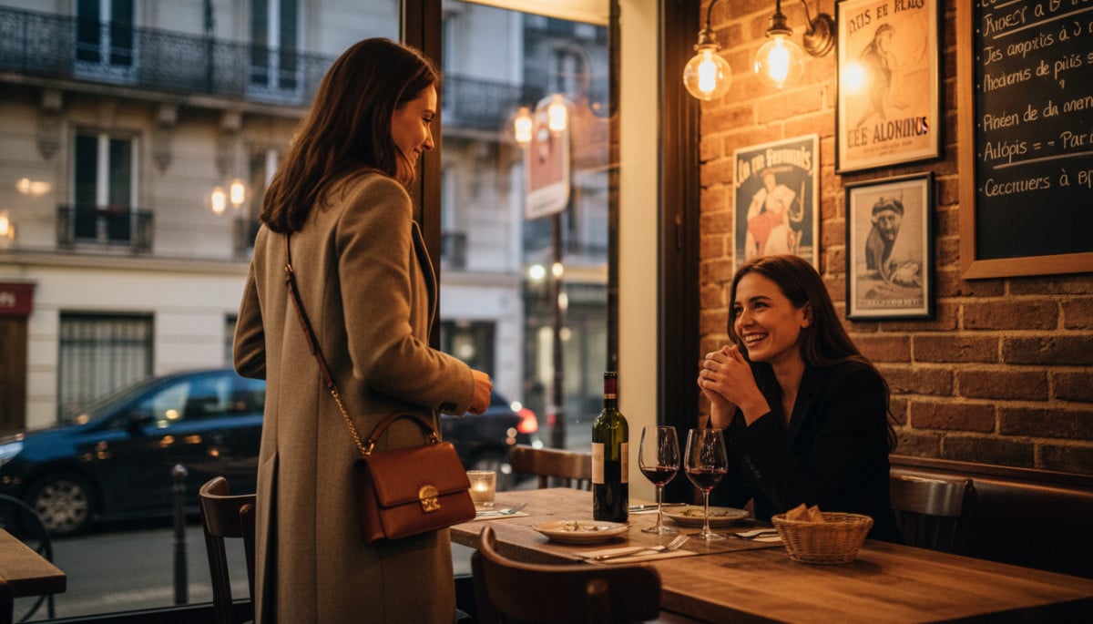 Amis parisiens se séparant après un dîner tardif