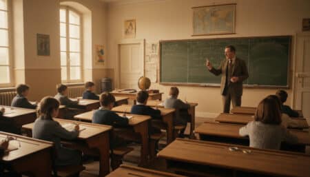 Ancienne salle de classe d'école de village française, années 60.