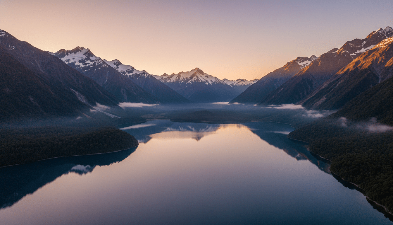Lac Dunstan en Nouvelle-Zélande au coucher du soleil