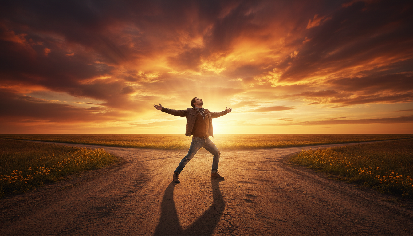 Personne face à un coucher de soleil flamboyant